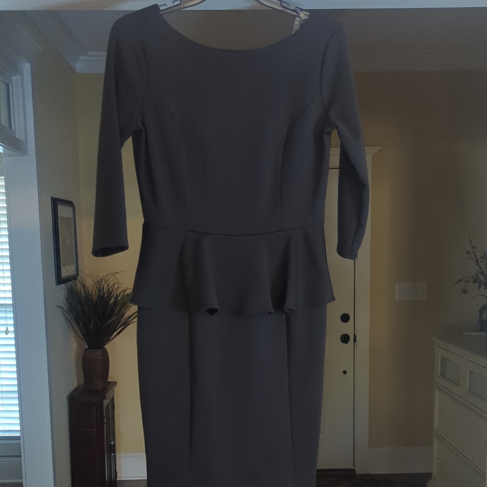 NWT Nicole by Nicole Miller Black Mini Peplum Dress with 3/4 Sleeves